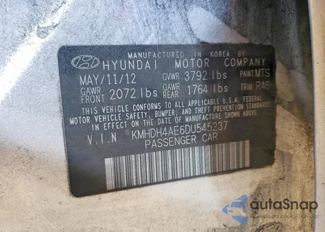 2013 Hyundai Elantra Gls from USA, damaged, VIN KMHDH4AE6DU545237